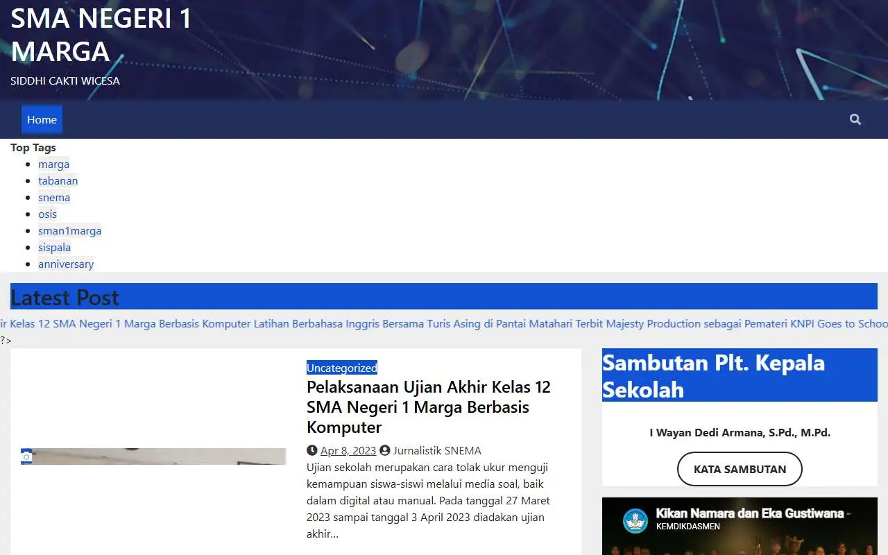 Tampilan website resmi SMA Negeri 1 Marga (sman1marga.sch.id)