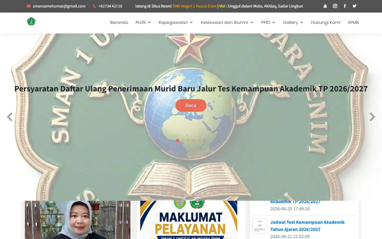 Tampilan website resmi SMA Negeri 1 Unggulan Muara Enim (sman1me.sch.id)