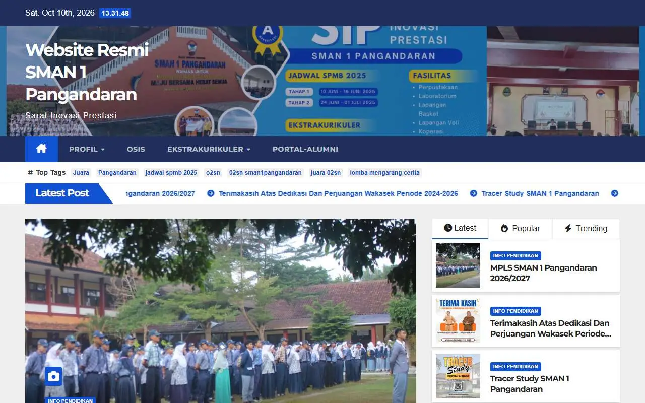Tampilan website resmi SMA Negeri 1 Pangandaran (sman1pangandaran.sch.id)