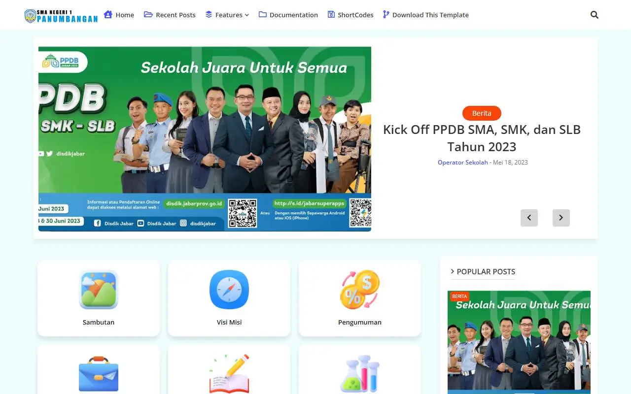 Tampilan website resmi SMA Negeri 1 Panumbangan (sman1panumbangan.sch.id)