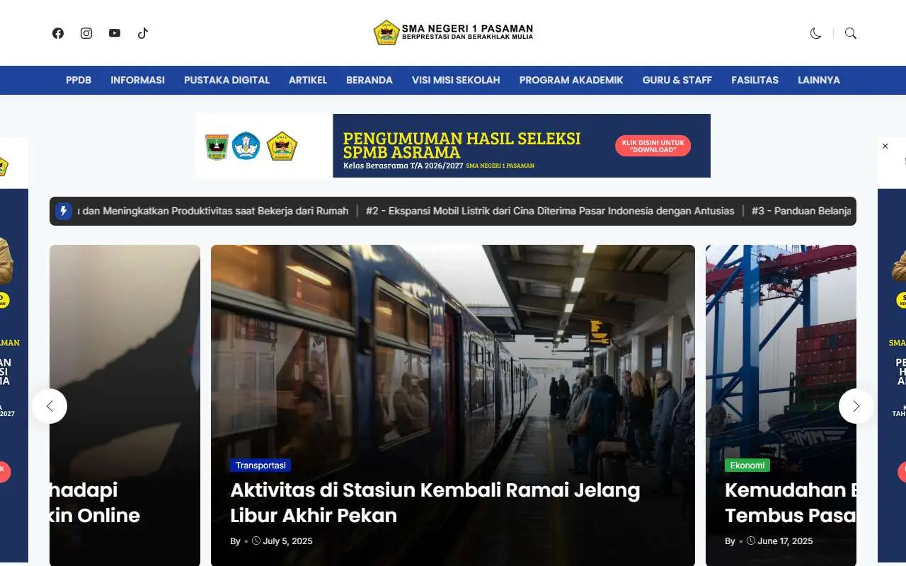 Tampilan website resmi SMA Negeri 1 Pasaman (sman1pasaman.sch.id)