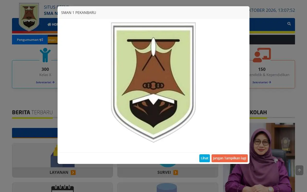 Tampilan website resmi SMA Negeri 1 Pekanbaru (sman1pekanbaru.sch.id)