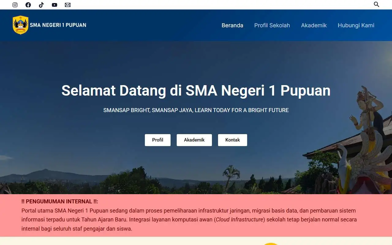 Tampilan website resmi SMA Negeri 1 Pupuan (sman1pupuan.sch.id)