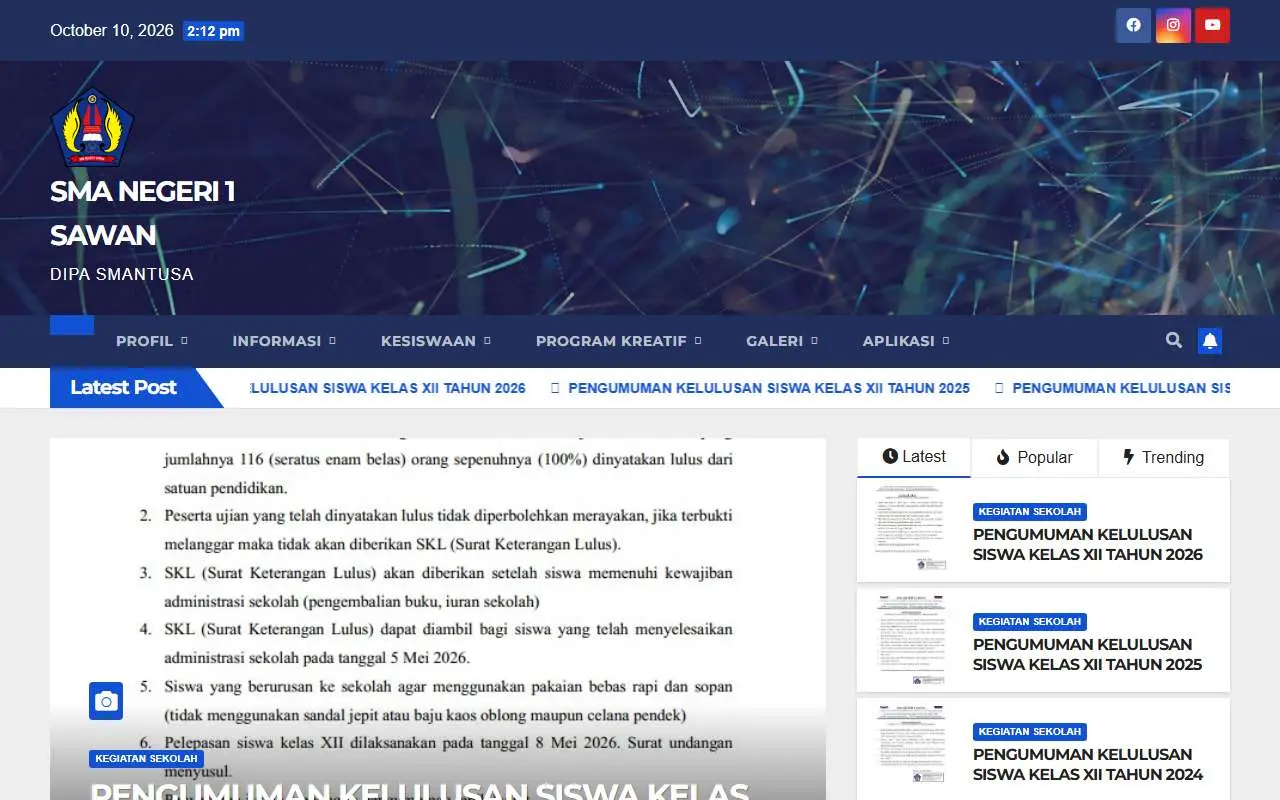 Tampilan website resmi SMA Negeri 1 Sawan (sman1sawan.sch.id)