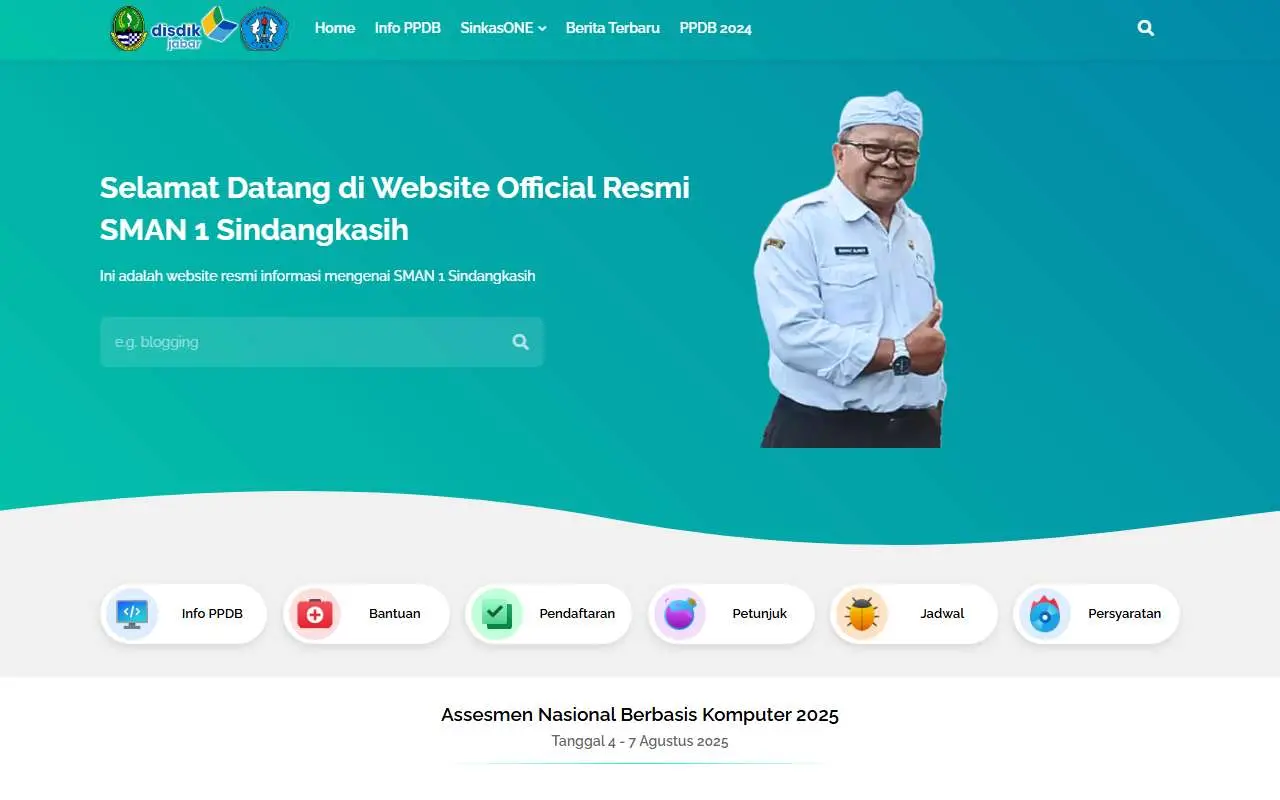 Tampilan website resmi SMA Negeri 1 Sindangkasih (sman1sindangkasih.sch.id)