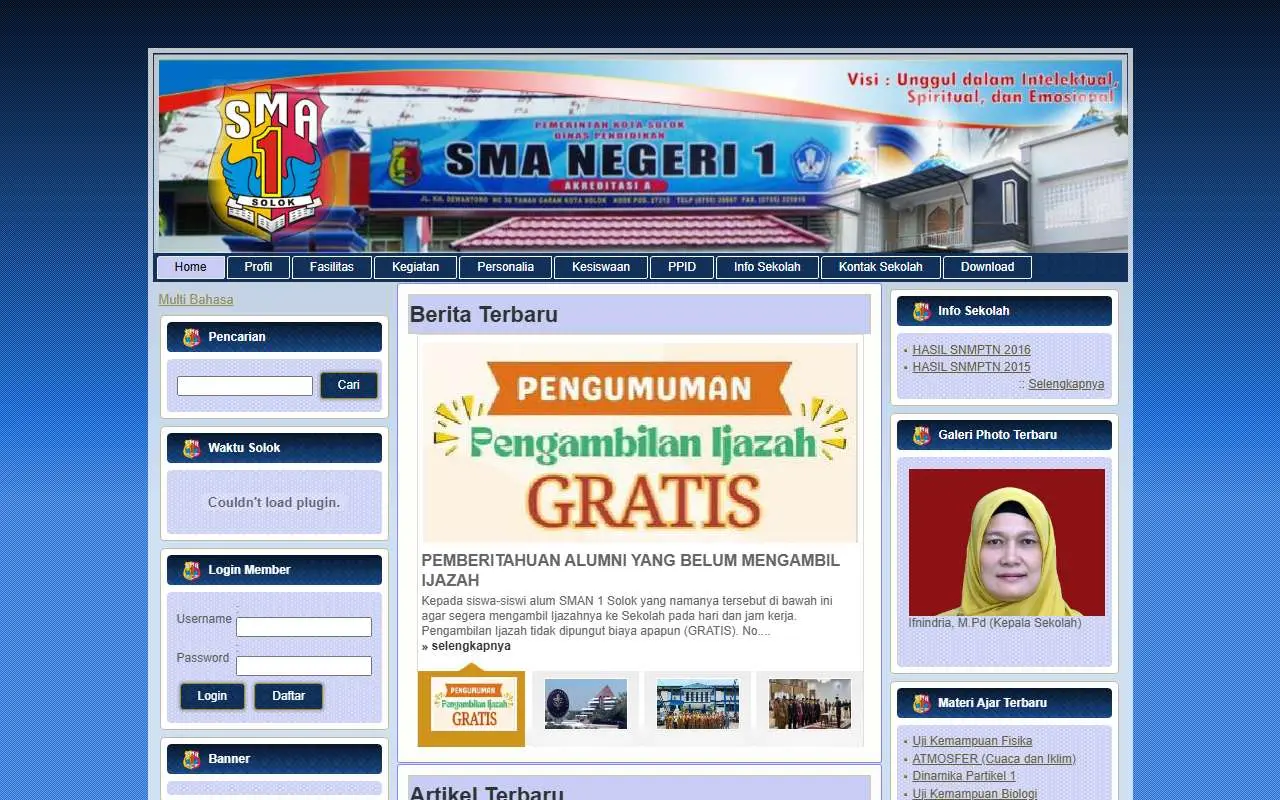 Tampilan website resmi SMA Negeri 1 Solok (sman1solok.sch.id)