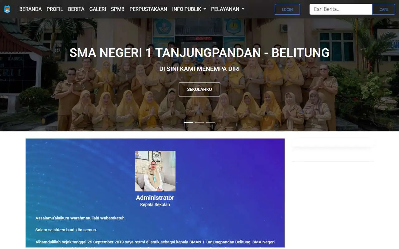 Tampilan website resmi SMA Negeri 1 Tanjung Pandan (sman1tanjungpandan.sch.id)