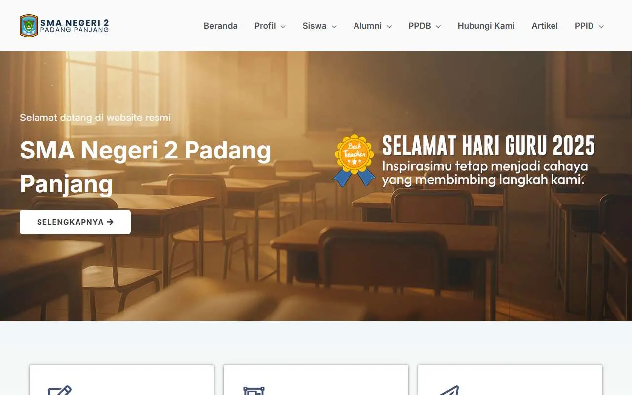 Tampilan website resmi SMA Negeri 2 Padang Panjang (sman2.sch.id)
