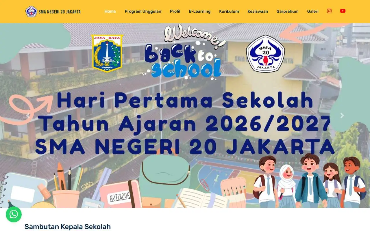 Tampilan website resmi SMA Negeri 20 Jakarta (sman20-jkt.sch.id)