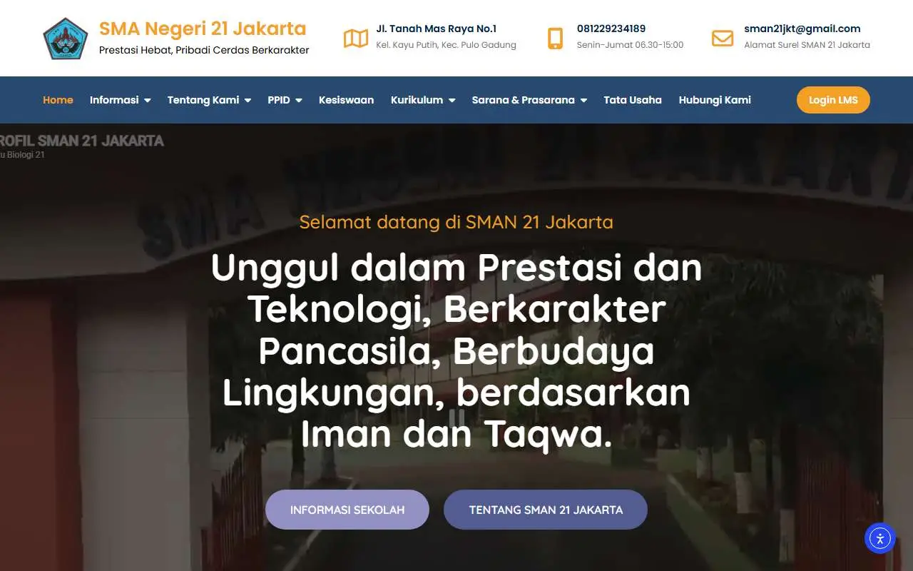 Tampilan website resmi SMA Negeri 21 Jakarta (sman21jkt.sch.id)