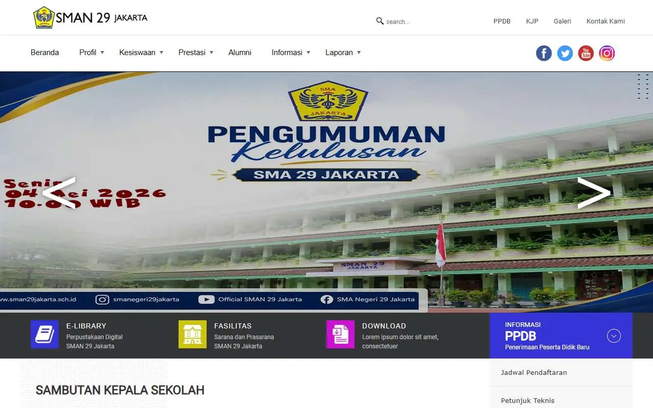 Tampilan website resmi SMA Negeri 29 Jakarta (sman29jakarta.sch.id)