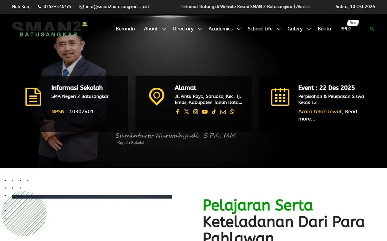 Tampilan website resmi SMA Negeri 2 Batusangkar (sman2batusangkar.sch.id)