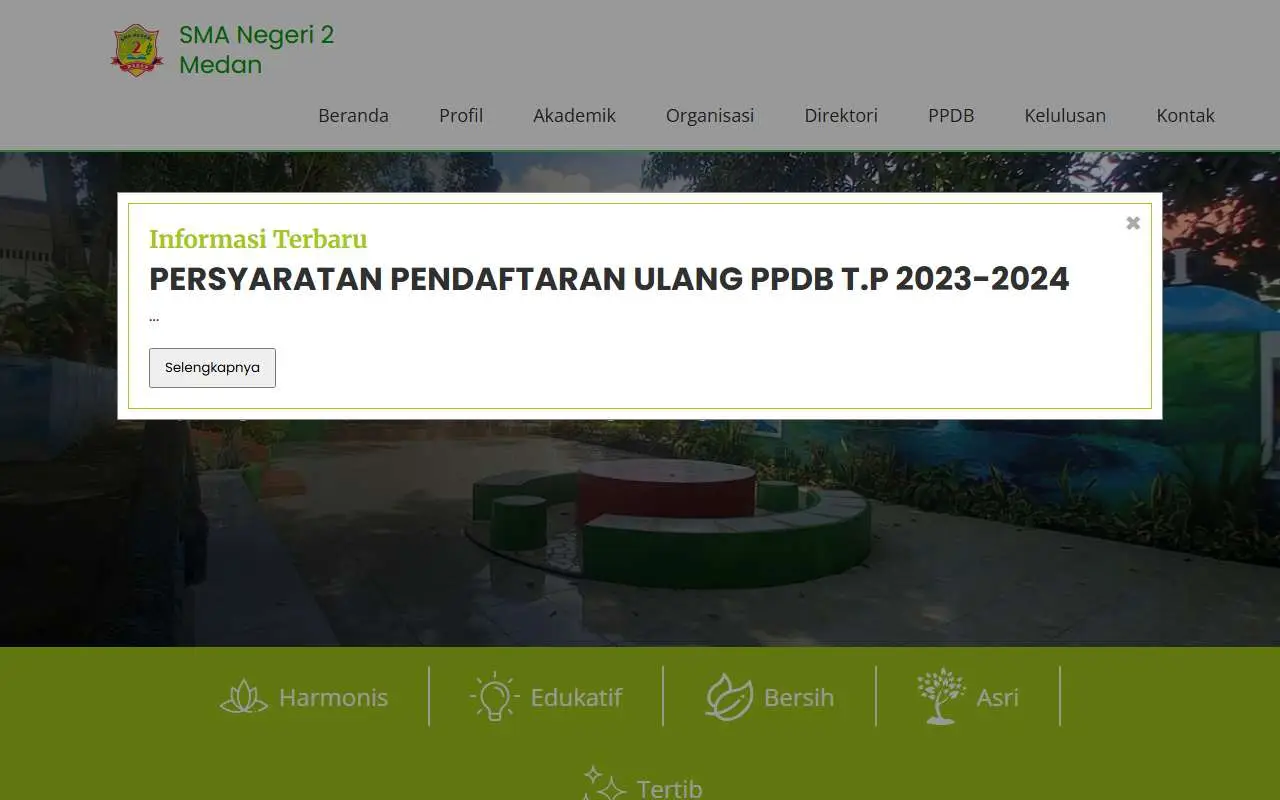 Tampilan website resmi SMA Negeri 2 Medan (sman2medan.sch.id)