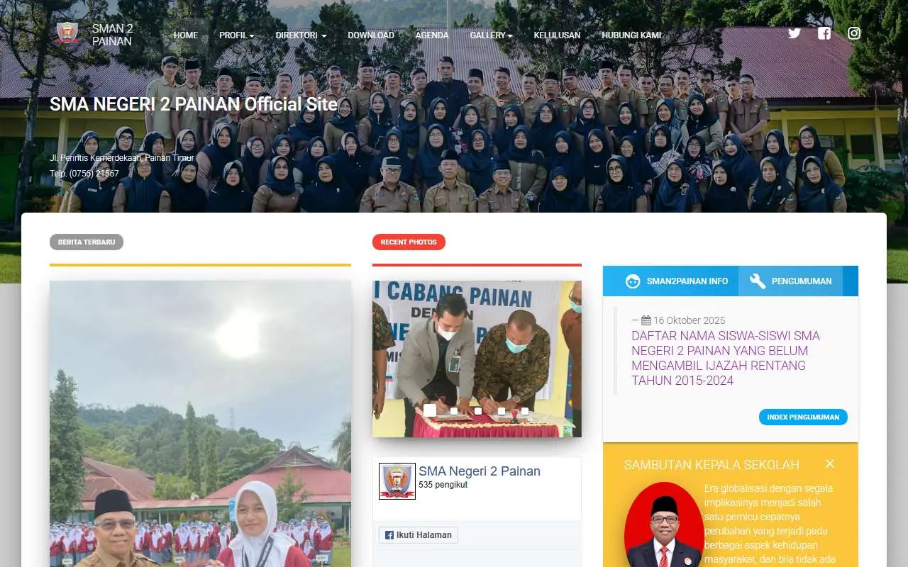Tampilan website resmi SMA Negeri 2 Painan (sman2painan.sch.id)