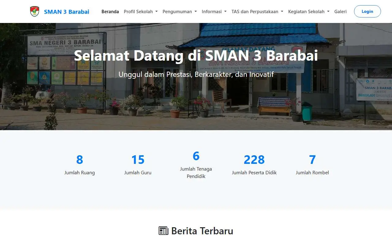 Tampilan website resmi SMA Negeri 3 Barabai (sman3barabai.sch.id)