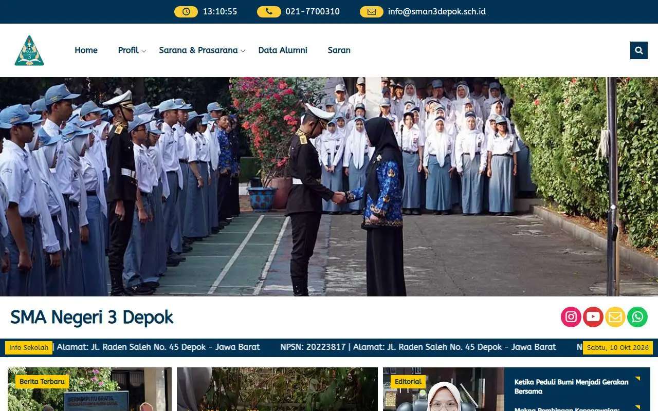 Tampilan website resmi SMA Negeri 3 Kota Depok (sman3depok.sch.id)