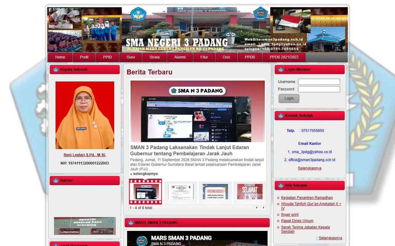 Tampilan website resmi SMA Negeri 3 Padang Panjang (sman3padang.sch.id)