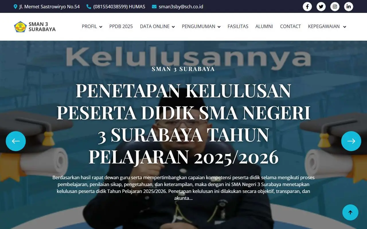 Tampilan website resmi SMA Negeri 3 Surabaya (sman3surabaya.sch.id)