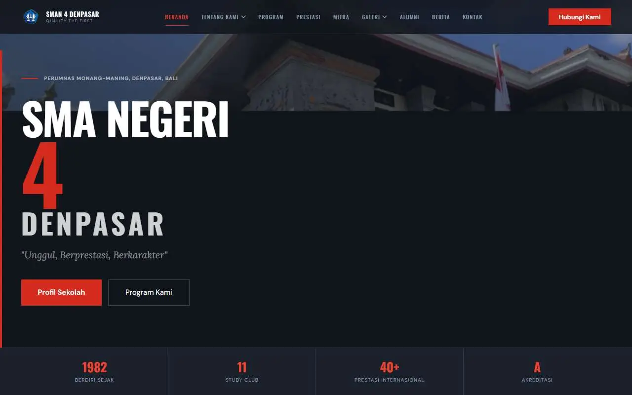 Tampilan website resmi SMA Negeri 4 Denpasar (sman4dps.sch.id)