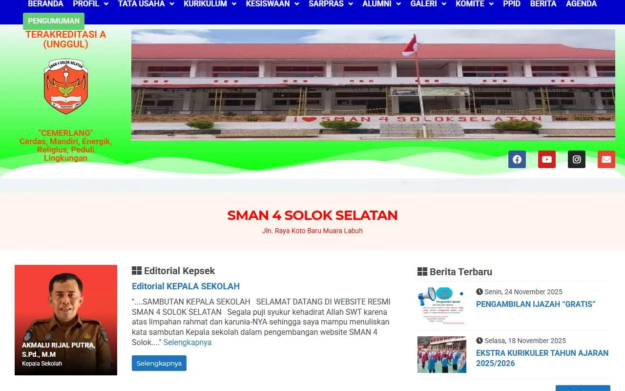 Tampilan website resmi SMA Negeri 4 Solok Selatan (sman4solokselatan.sch.id)