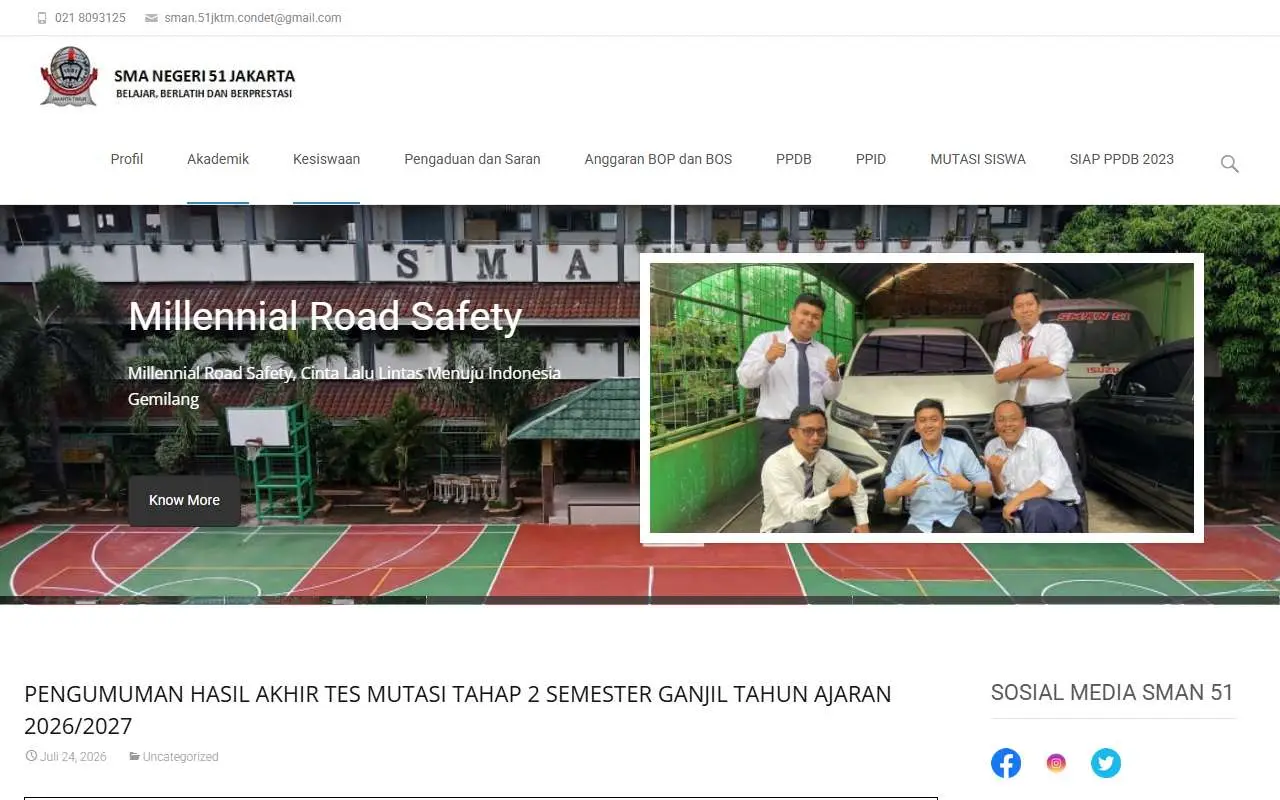 Tampilan website resmi SMA Negeri 51 Jakarta (sman51-jkt.sch.id)