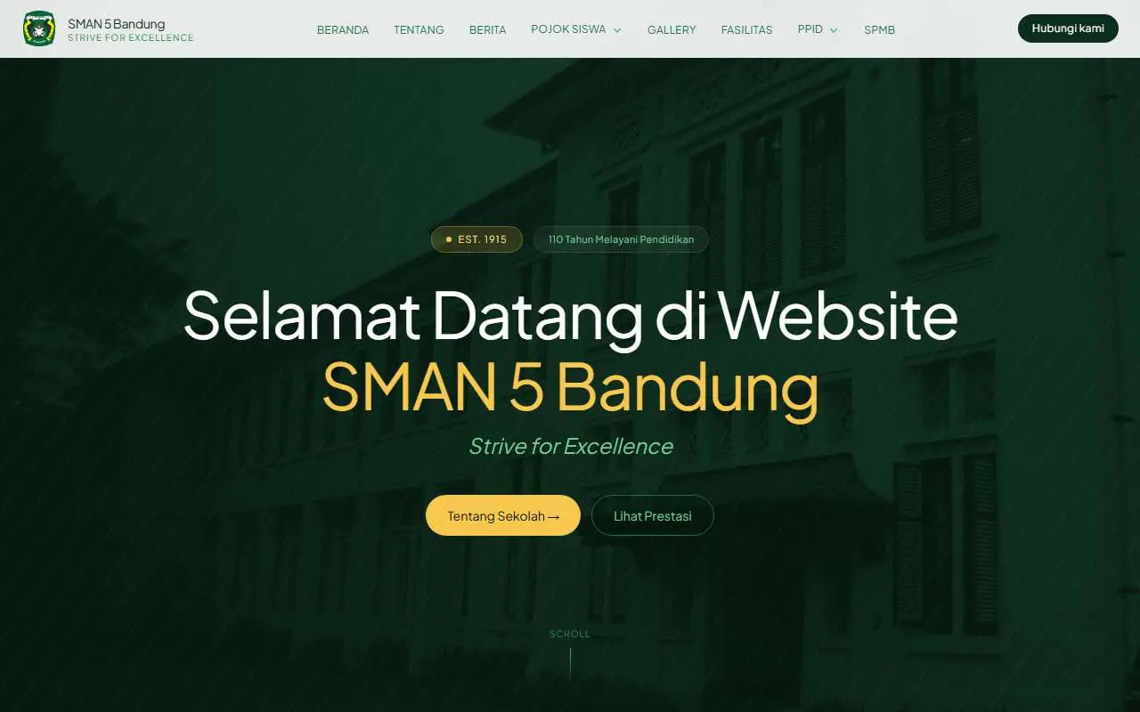 Tampilan website resmi SMA Negeri 5 Bandung (sman5bdg.sch.id)