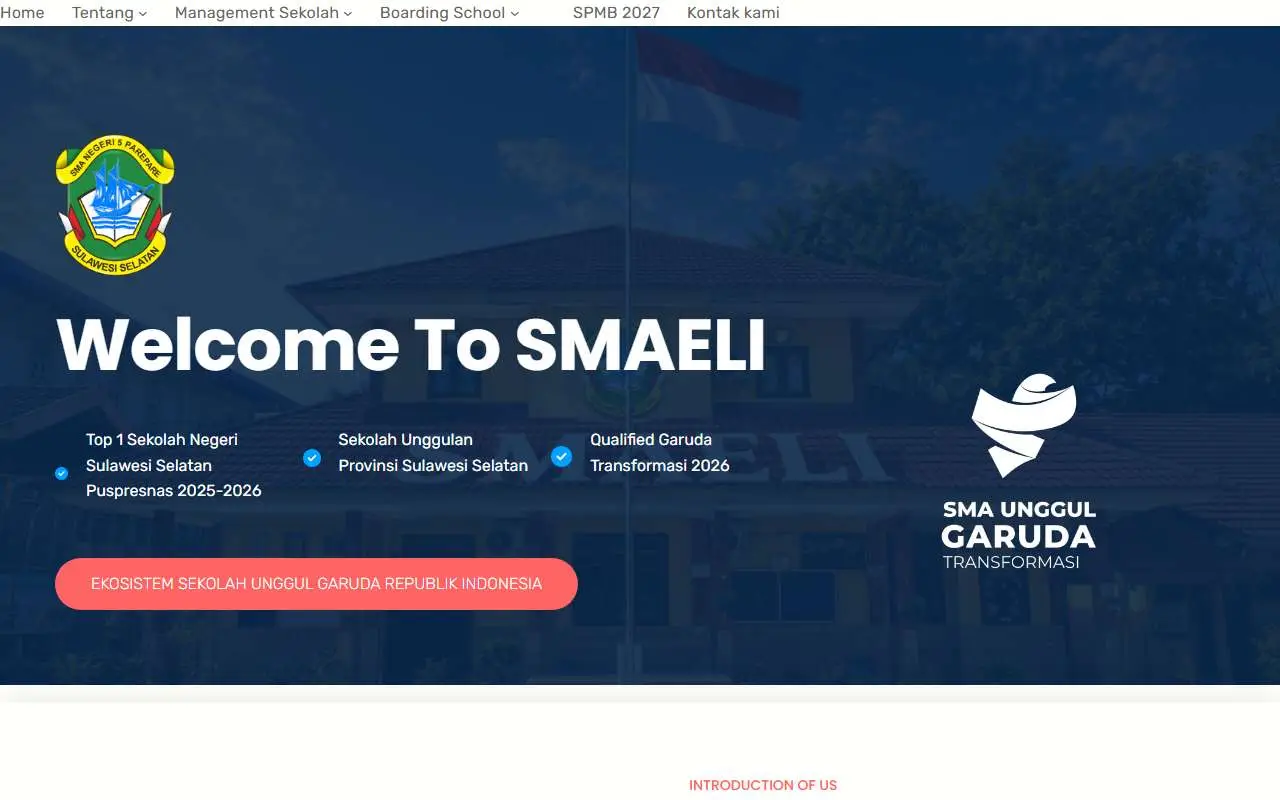 Tampilan website resmi SMA Negeri 5 Parepare (sman5parepare.sch.id)