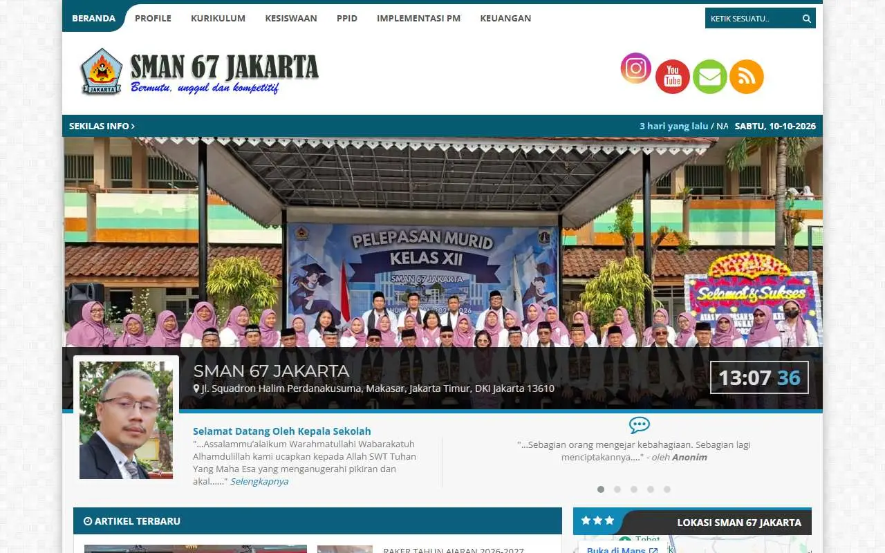 Tampilan website resmi SMA Negeri 67 Jakarta (sman67-jkt.sch.id)