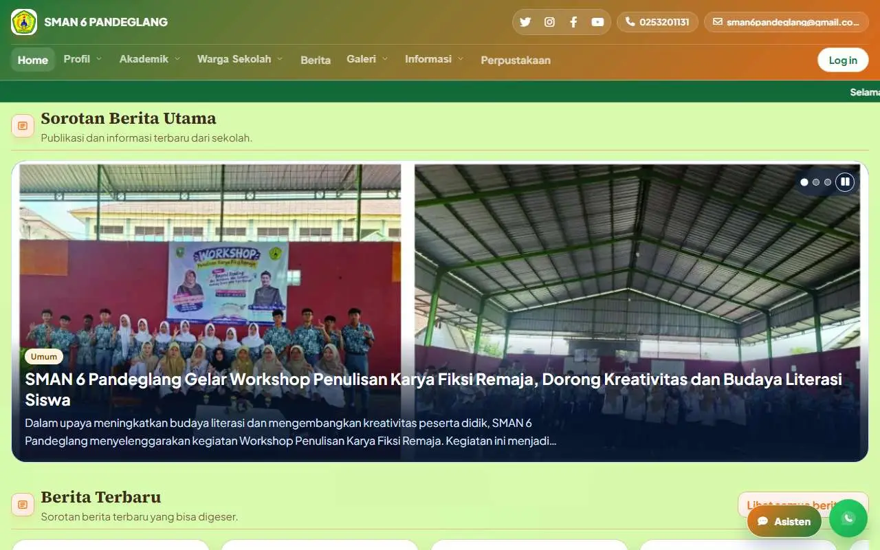 Tampilan website resmi SMA Negeri 6 Pandeglang (sman6pandeglang.sch.id)