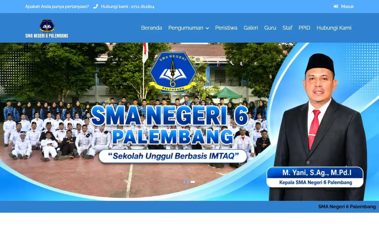 Tampilan website resmi SMA Negeri 6 Palembang (sman6plg.sch.id)