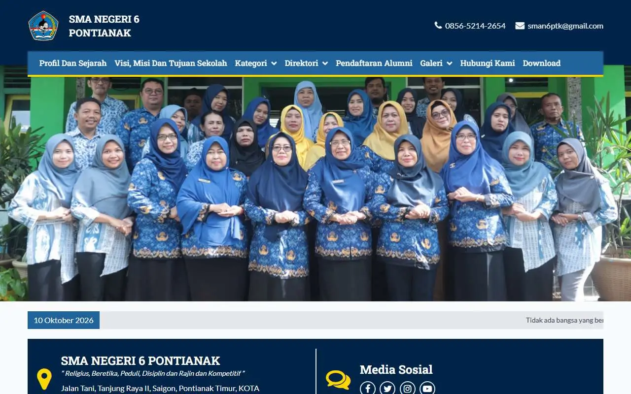 Tampilan website resmi SMA Negeri 6 Pontianak (sman6ptk.sch.id)