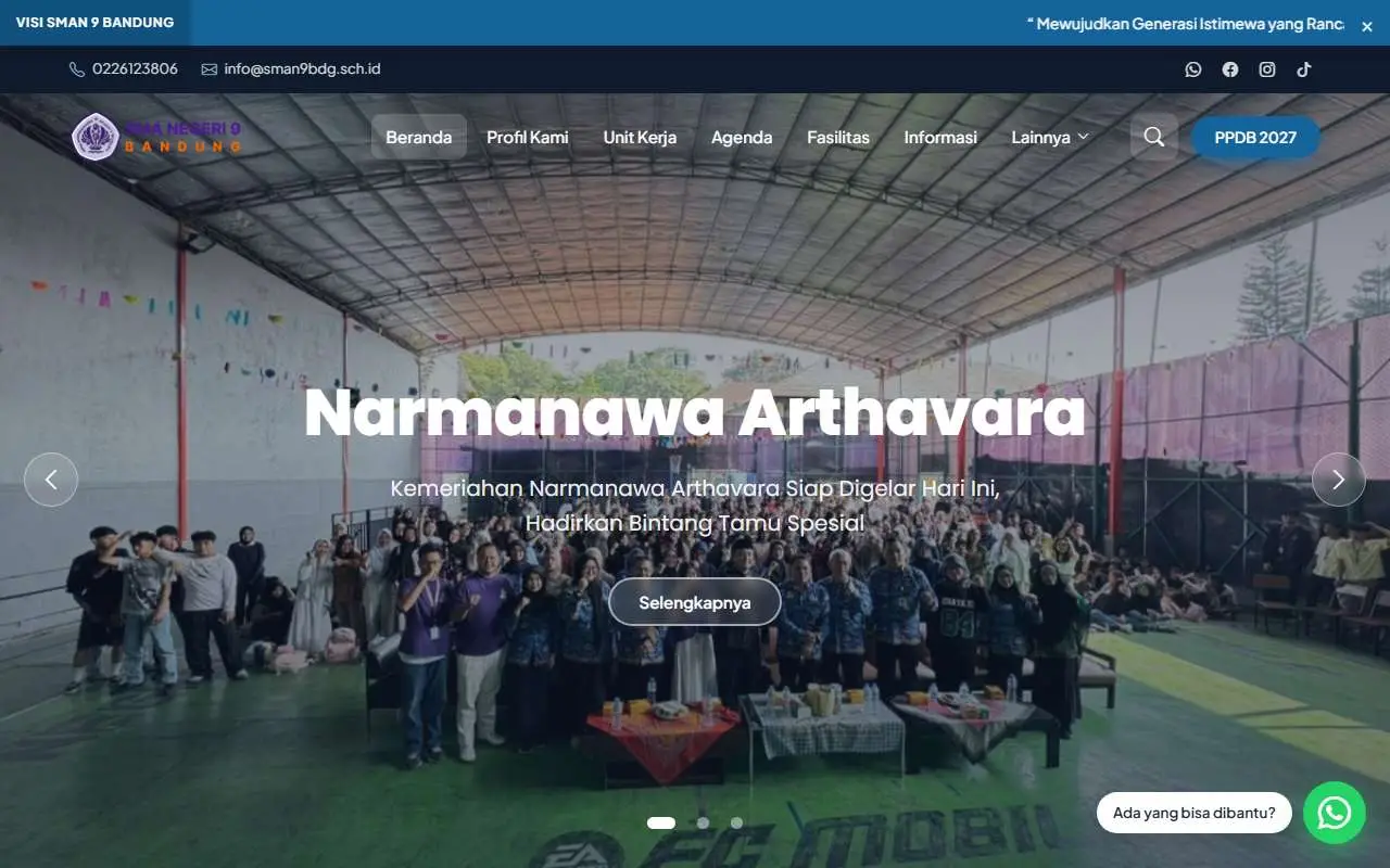 Tampilan website resmi SMA Negeri 9 Bandung (sman9bdg.sch.id)