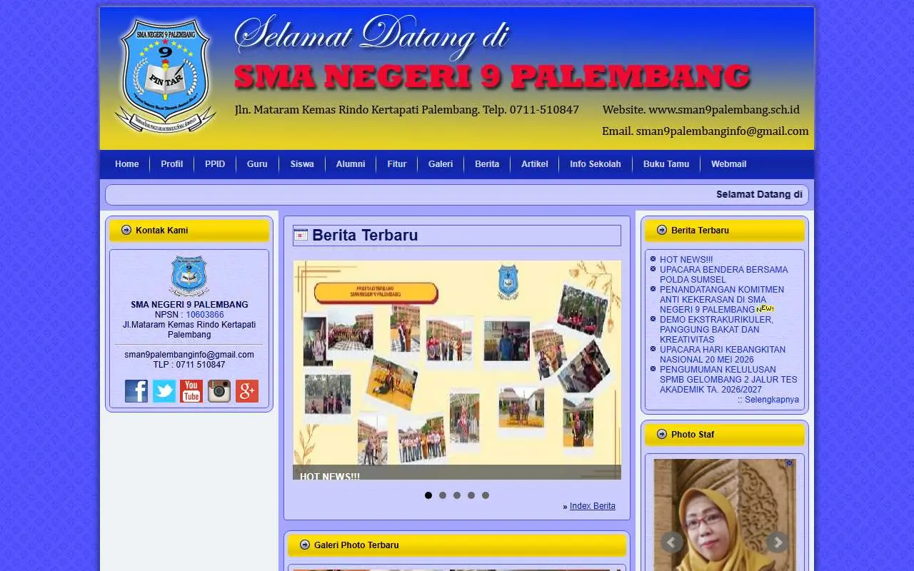 Tampilan website resmi SMA Negeri 9 Palembang (sman9palembang.sch.id)