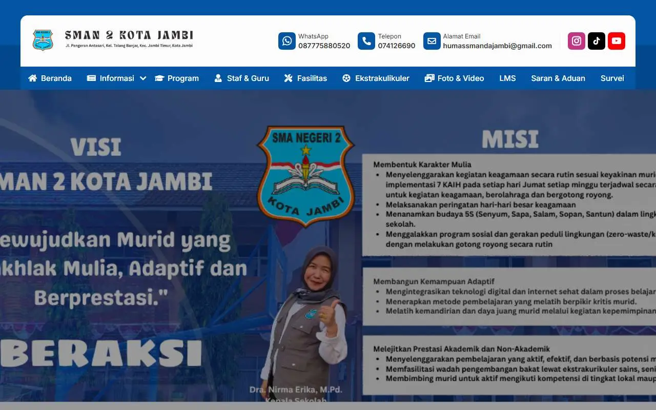 Tampilan website resmi SMA Negeri 2 Kota Jambi (smandajambi.sch.id)