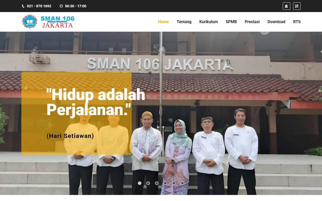Tampilan website resmi SMA Negeri 106 Jakarta (smanegeri106jakarta.sch.id)
