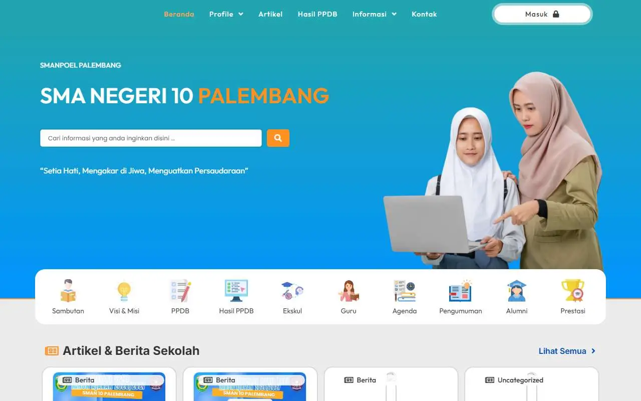 Tampilan website resmi SMA Negeri 10 Palembang (smanegeri10palembang.sch.id)