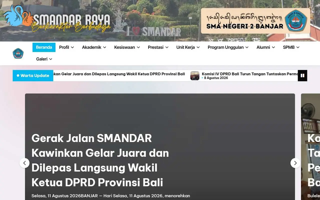 Tampilan website resmi SMA Negeri 2 Banjar (smanegeri2banjar.sch.id)