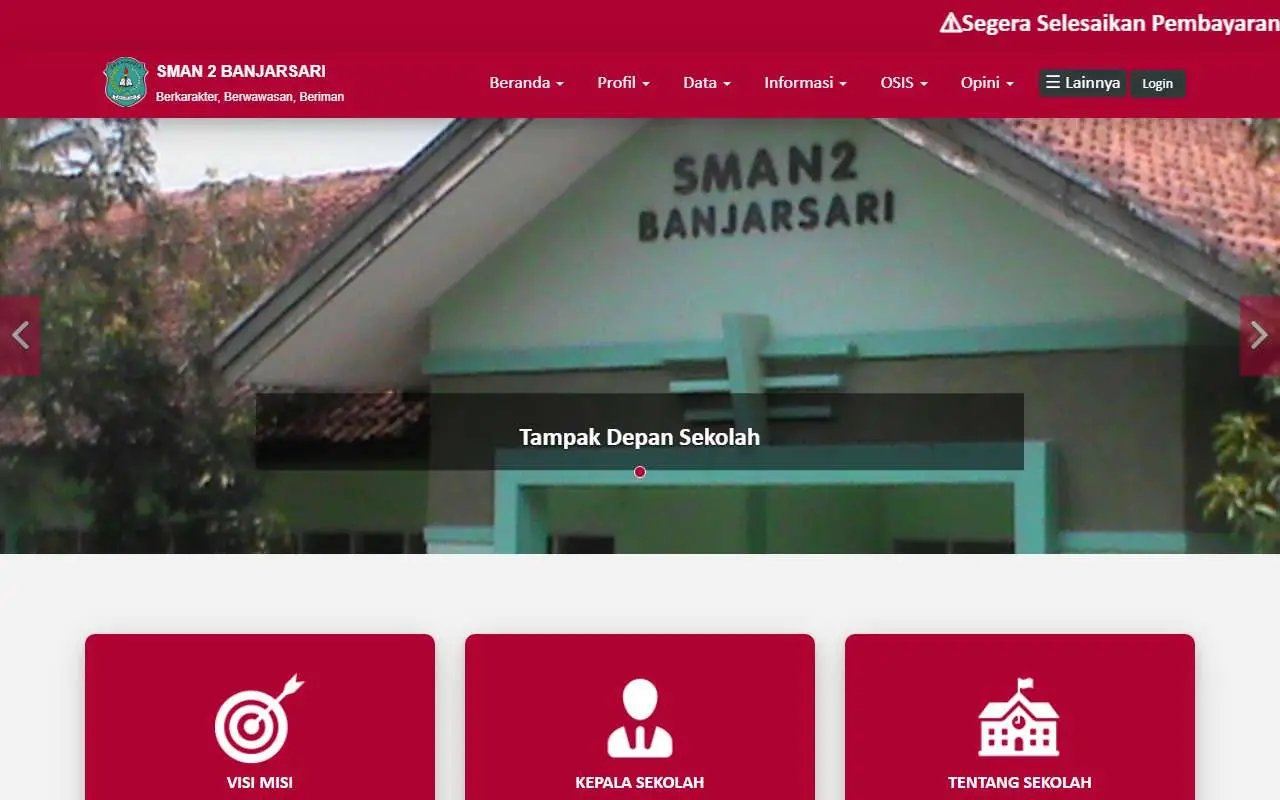 Tampilan website resmi SMA Negeri 2 Banjarsari (smanegeri2banjarsari.sch.id)