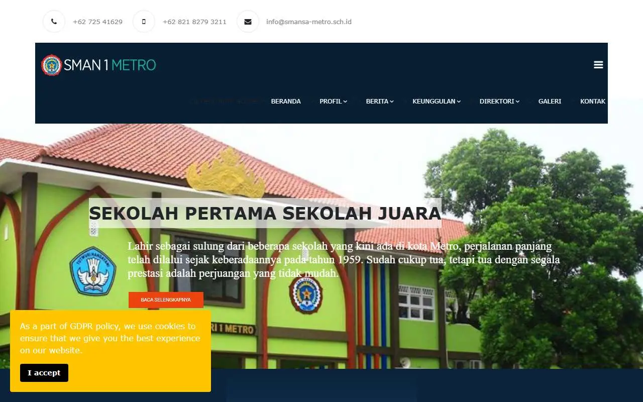 Tampilan website resmi SMA Negeri 1 Metro (smansa-metro.sch.id)