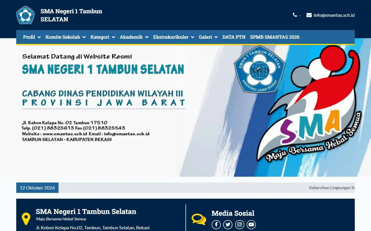 Tampilan website resmi SMA Negeri 1 Tambun Selatan (smantas.sch.id)