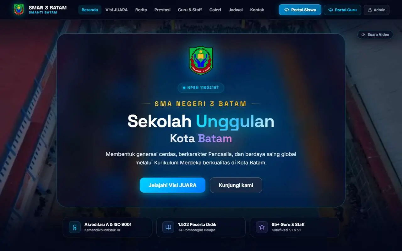 Tampilan website resmi SMA Negeri 3 Batam (smantibatam.sch.id)