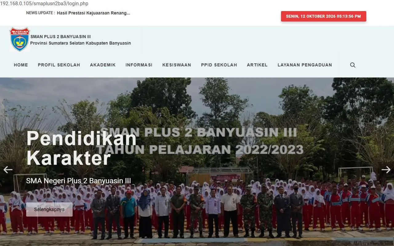 Tampilan website resmi SMA Negeri Plus 2 Banyuasin III (smaplusn2ba3.sch.id)