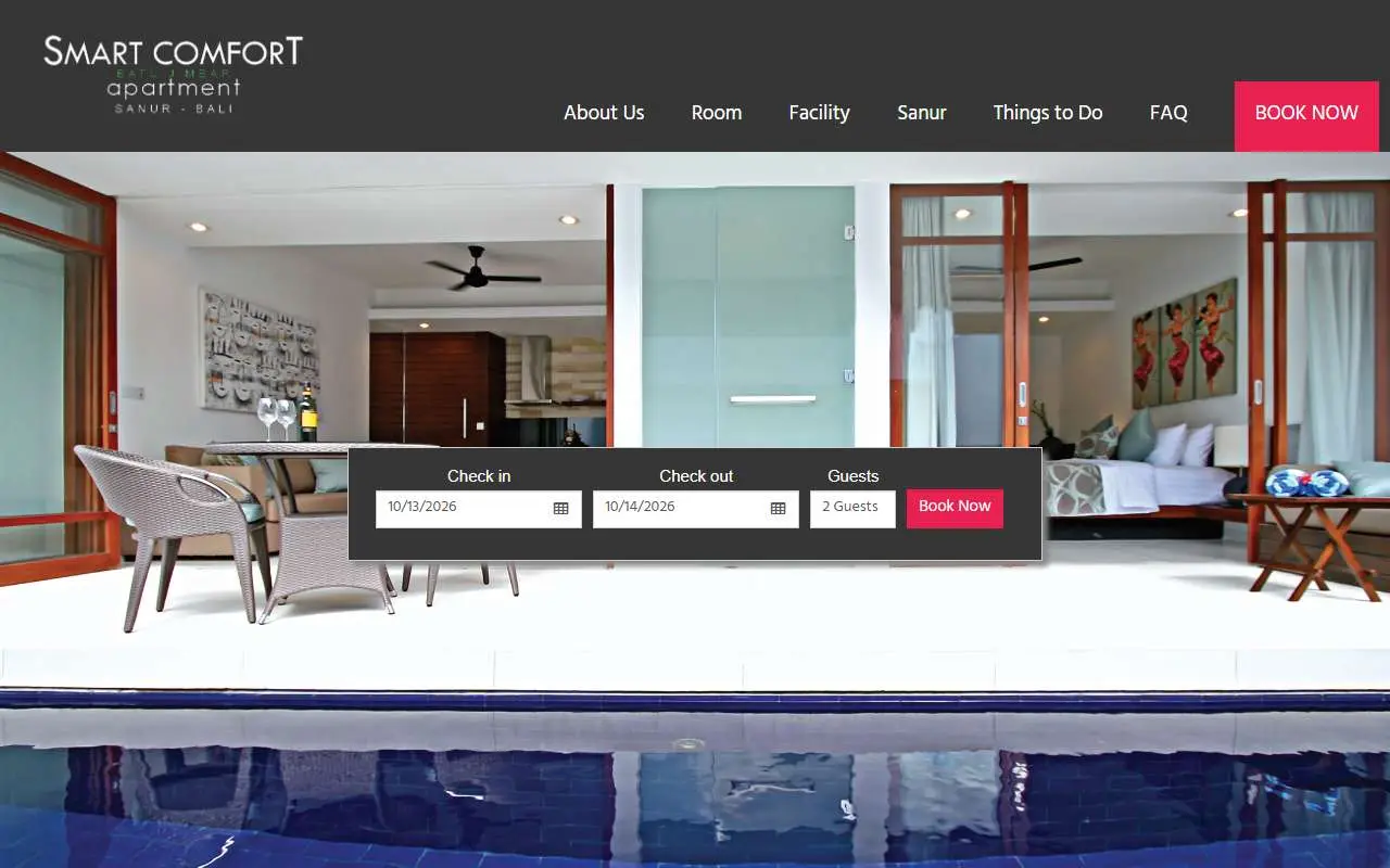Tampilan website resmi Smart Comfort Apartments (smartcomfortapartments.com)