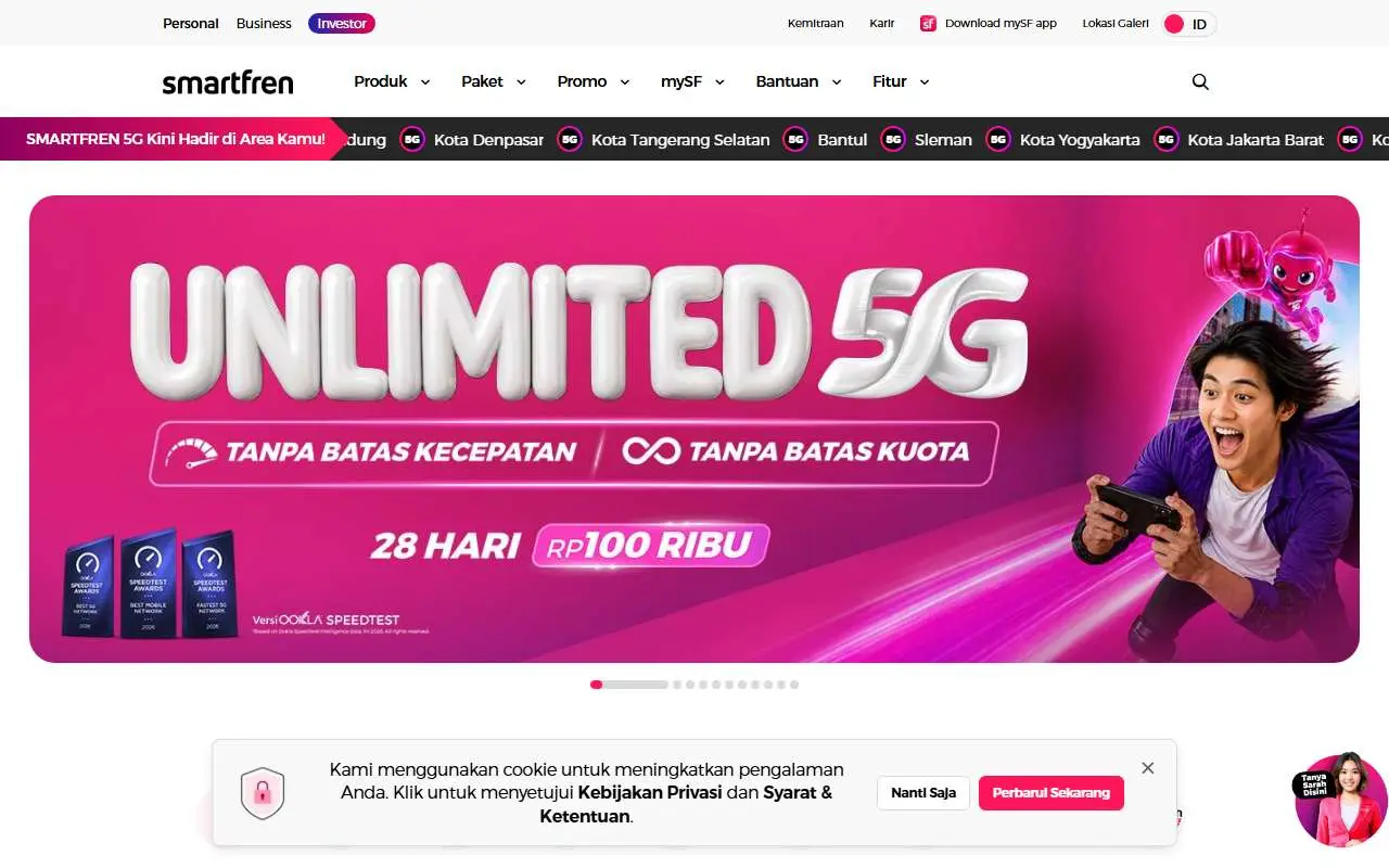 Tampilan website resmi Smartfren (smartfren.com)