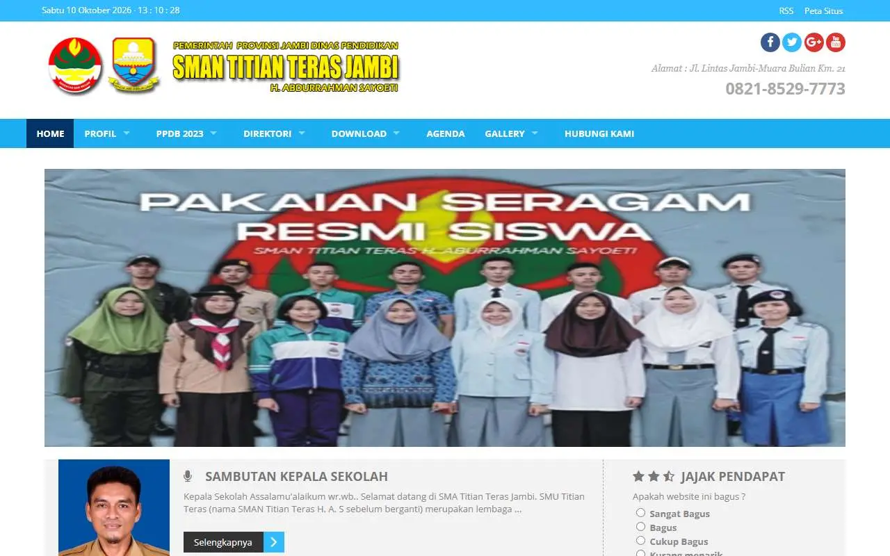 Tampilan website resmi SMA Negeri Titian Teras (smatitianterasjambi.sch.id)