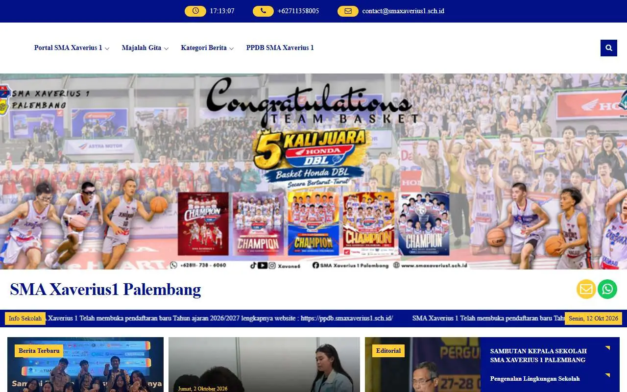 Tampilan website resmi SMA Xaverius 1 Palembang (smaxaverius1.sch.id)
