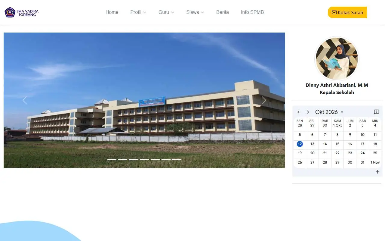 Tampilan website resmi SMA Yadika Soreang (smayadikasoreang.sch.id)