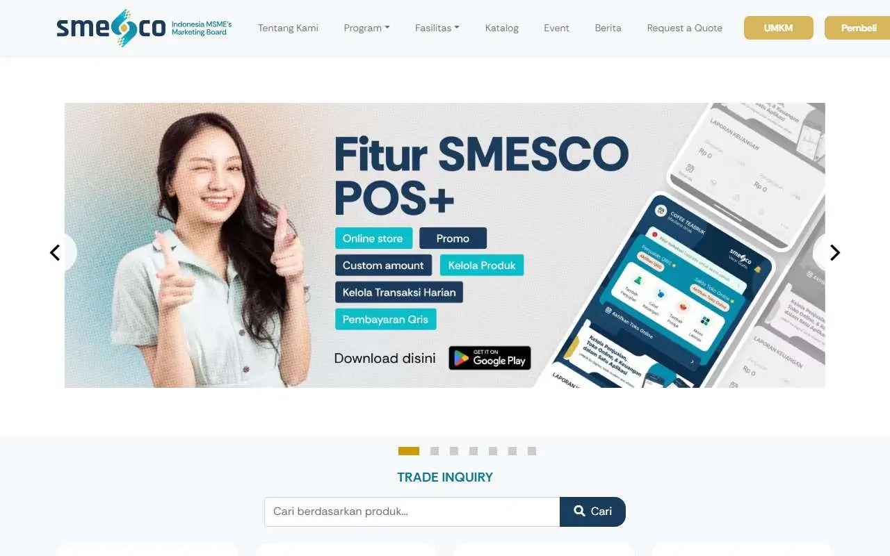 Tampilan website resmi SMESCO Indonesia (smesco.go.id)