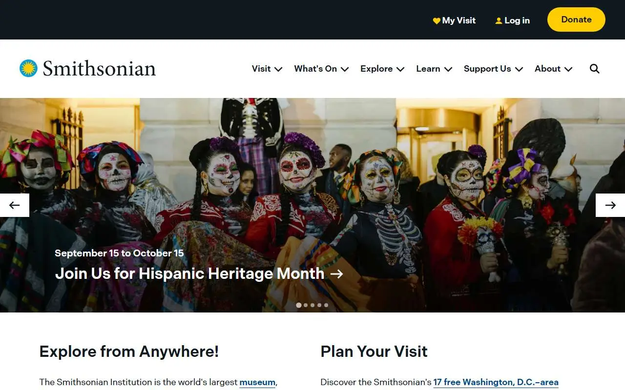 Tampilan website resmi Smithsonian (si.edu)