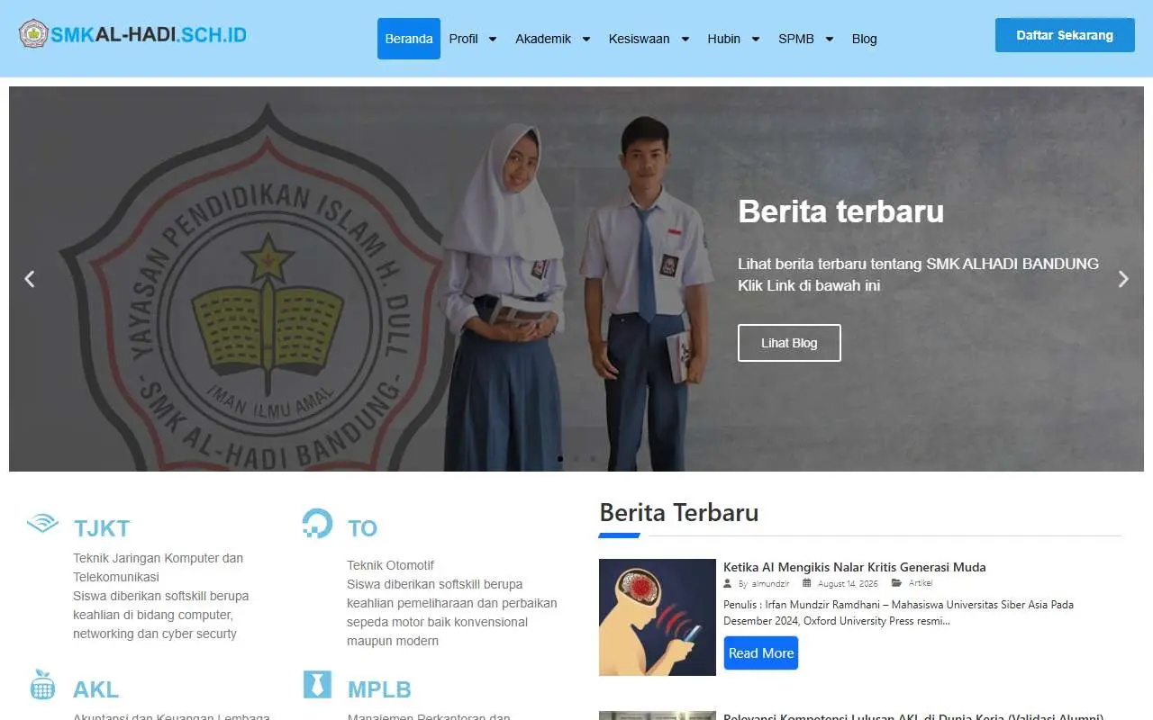 Tampilan website resmi SMK Al Hadi (smkalhadi.sch.id)